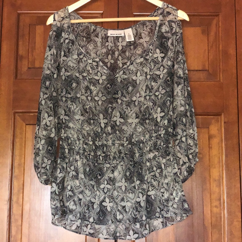 DKNY patterned sheer blouse